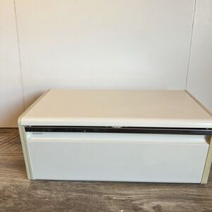 Vintage Brabantia Netherlands White Metal Bread Bin Wall Mount Retro 18" Inches